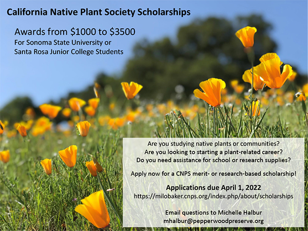 Spring 2022 CNPS Milo Baker scholarship announcement